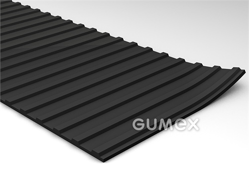 Gumová podlahovina s dezénom S 6, hrúbka 3,5mm, šíře 1200mm, 80°ShA, SBR, dezén pozdĺžne ryhovaný, -25°C/+80°C, čierna